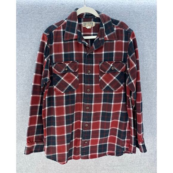 Duluth Trading Co. Men's sz L Navy Red Flannel Button Down Slim Fit 100% Cotton - Picture 1 of 8
